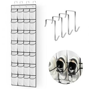 AUAUY Range Chaussures &agrave; Suspendre sur La Porte, 28 Grandes Poches en Filet, Rangement de Chaussures avec 4 Crochets, &Eacute;tag&egrave;re &agrave; Chaussures de Porte pour Porte de Garde-Robe, Chambre (Lairi, neuf)