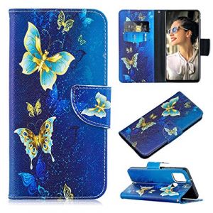Coque Samsung Galaxy S21, &eacute;tui pour Samsung Galaxy S21, pour homme et femme, emplacements pour cartes, fermeture magn&eacute;tique, &eacute;tui portefeuille (coque Samsung Galaxy S21, coque bleu papillon) (FCH DIRECT, neuf)