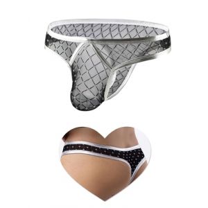 sunshinelady String Homme Transperent Sexy Chic Tanga Grande Taille en R&eacute;sille et Cuir PU Taille Basse Bikini String Slip Jockstrap sous Vetement Respirant Sissy Lingerie Tenue Libertin Club Argent&eacute; M (Sunshinelady, neuf)