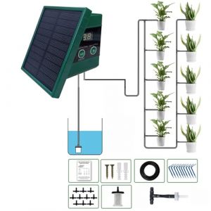 Hztyyier Syst&egrave;me d'irrigation Goutte &agrave; Goutte Solaire avec Affichage Num&eacute;rique, Arrosage Automatique pour 10 Plantes en Pot, Kit d'Arrosage &agrave; &eacute;nergie Solaire avec Tuyau de 33 Pieds (Yokuna eu, neuf)