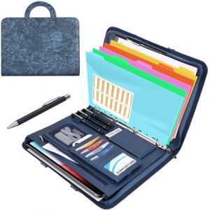 BONFORTURE Porte Document A4 Homme Femme, Portefeuille Portfolio en Cuir PU, Classeur avec 5 Intercalaires | Bloc-notes | Stylo, Chemise de Dossier Organiseur pour Bureau R&eacute;union Affaires Bleu (HomyFy, neuf)