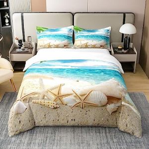 Homewish Coton, Ensemble de Literie 140x200 Plage, Housse de Couette Bleu Océan, Parure de Lit Imprimé Coquillage Étoile de Mer, Housse Couette Plage Côtière pour Enfants Ados Adultes (Suzhou yiyanyun e-commerce Co., Ltd, neuf)