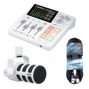Rode Rodecaster Duo Audio Production Studio pour podcasts, streaming, contenu Creation, blanc, microphone Podmic blanc et câble de microphone XLR Keepdrum (keepdrum, neuf)