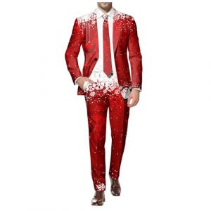 Costume de No&euml;l pour homme - Costume de No&euml;l tendance - Imprim&eacute; de No&euml;l - 2 pi&egrave;ces - Veste de costume et pantalon - Costume de P&egrave;re No&euml;l pour mariage, R rouge brique, L (wealt You, neuf)