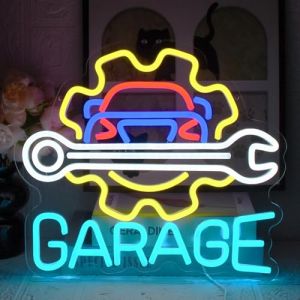 UExnkj-Y Garage Enseigne au Neon Panneau N&eacute;on LED Color&eacute; Garage Panneau N&eacute;on en Forme de cl&eacute; pour Papa Garage, Hommes, Grotte, Atelier de R&eacute;paration Automobile, Atelier, Bar, Pub (UExnkj-Y, neuf)