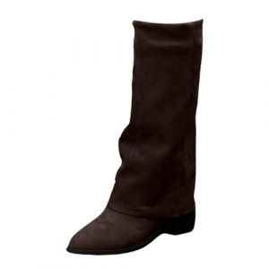 YIzdegg Bottes hautes d'hiver pour femme - Bottes de cowboy en cuir - Large tube - Bout pointu - Bottes western - Talon &eacute;pais - Vintage - Imperm&eacute;ables - Bottes d'&eacute;quitation pour femme, caf&eacute;, 40 EU (YIzdegg, neuf)