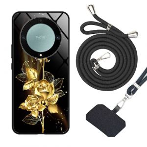 Verre Tremp&eacute; Coque HONOR Magic 5 Lite &Eacute;tui avec Cordon,Cadre Souple Housse Honor Magic5 Lite Coque Cordon+Arri&egrave;re en Verre Tremp&eacute; &agrave; Motifs,Coque avec Cordon Honor Magic5 Lite Lanyard Case,Motif04 (YOUKARSHERN, neuf)