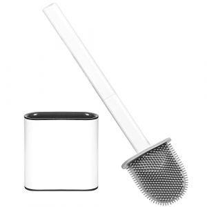 Brosse de Toilette en Silicone, Brosse WC avec Support &agrave; s&eacute;chage Rapide, Brosse de Toilettes D&eacute;tachable &agrave; Manche Long, Balai WC Montage Mural/au Sol pour Salle de Bain (GIANMICHELE AVENTURA S.R.L., neuf)
