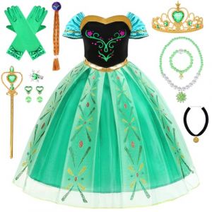 YYDSXK Robe Princesse Fille, Robe Anna Reine des Neiges avec Perruque Couronne Princesse Ensemble, Deguisement Princesse Anna pour Cadeau Fille, Costume de Couronnement Anna pour Noël Cosplay (130) (Miscco-FR, neuf)