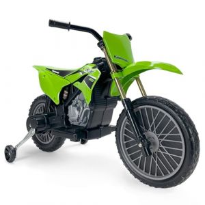 Moto &Eacute;lectrique pour Enfants de 3 &agrave; 6 Ans Kawasaki avec Batterie 6V + P&eacute;dale Acc&eacute;l&eacute;rateur + Frein Automatique + Roues Stabilisatrices + Vitesse 5 km/h + Vert - INJUSA (The Box of Toys, neuf)