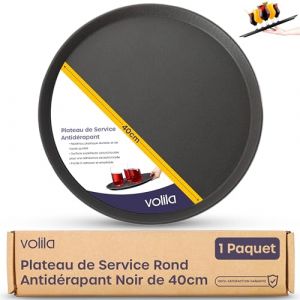 volila Plateau de Service Rond Non Dérapant - 1 Unité (40 cm) Plateau Repas pour Service A Cafe et Boissons - Plateau Antidérapant pour Fêtes, Évènements, Bars, Restaurants et Maison (Rivero products, neuf)