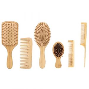 Ensemble de 6 brosses à cheveux en bambou, peigne à cheveux, barbe, coiffure, coussin d'air, brosse démêlante, kit en bambou pour femmes, hommes et enfants (HuQinyan, neuf)