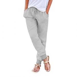 Pantalon Coton Lin Femme, Pantalons Fluide Femme Sarouel été Léger Décontractés Mode Pantacourt Confortable Rétro Pants Chic Elegant Taille Elastique Pantalons De Sport Jogging Baggy Yoga avec Poches (Zhiyao(Exclusif à 50%-80% réduction), neuf)