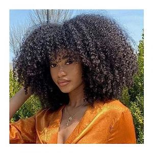 Perruque Naturel 12 pouces Afro Crépus Bouclés Perruques Synthétiques Courtes Perruque Bouclée Avec Une Frange Naturel Noir Usage Quotidien Sans Colle Haute Température Cheveux Perruque Coupe (zengfanjunuk, neuf)