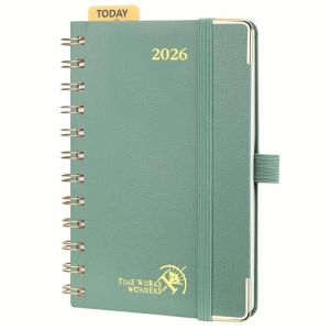 POPRUN Agenda de Poche 2026 A6 Semainier 16 x 10,5 cm - Couverture Rigide Spirale, Petit Agenda, D'Jan 2026 à Déc 2026-12 Mois, Poche intérieur, Papier 100 g/m², Vert Minuit (Time Works Wonders, neuf)
