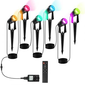 Vigevee &Eacute;clairage de jardin LED, 6 en 1, RVB, changement de couleur, avec piquet de terre, lot de 6 spots de jardin avec prise et t&eacute;l&eacute;commande, IP65 &eacute;tanche pour ext&eacute;rieur, pelouse, chemin, &eacute;tang (tourly-sure, neuf)