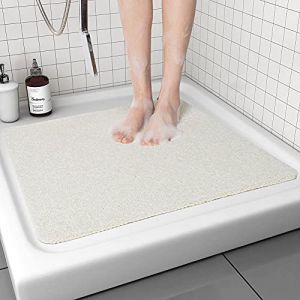 MORROWCAMP Tapis de Douche Antidérapant, 60 x 60 cm Tapis de Bain Carré en Luffa avec Drain, Tapis de Salle de Bain à Sol Mouillé, Tapis de Douche en PVC, Séchage Rapide (Blanc) (Image-Yea, neuf)