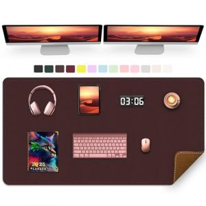 Tapis de Bureau en Cuir PU, 120 x 43 CM Tapis Protecteur de Bureau pour Écrire, Tapis pour Ordinateur et Ordinateur Portable pour le Bureau Avec Daim pour la Maison et le Bureau (Marron Café) (St. Richer-US, neuf)
