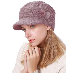 CheChury Casquette Femme Hiver B&eacute;ret Chapeau d'hiver Bonnet Tricot&eacute; Chaud en Laine Femme Polaire Casquettes Visi&egrave;res Vintage B&eacute;ret Bonnet Retro Automne &Eacute;l&eacute;gant Chapeau Douce Slouch Tricoter Chapeaux (Sofenny, neuf)