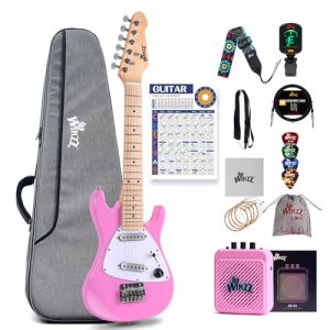 Winzz Kit de Guitare &Eacute;lectrique pour Enfants de 30 pouces, Guitare &Eacute;lectrique Mini Junior 1/4 pour Enfants, Ensemble Complet pour D&eacute;butants avec Amplificateur, Couleur Rose Brillant (AILEEN Music, neuf)