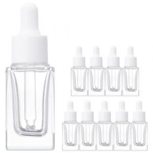 DECHOUS Lot de 10 Flacons Compte-Gouttes en Verre Transparent 15 Ml Carr&eacute; Bague Plastique Blanche 20 MM Pipette en Verre pour Huiles Essentielles Parfums et Cosm&eacute;tiques (Delicious.C, neuf)