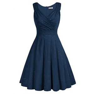 Robe de Bal Polka Vintage pin-up &agrave; 'Audrey Hepburn' 50's 60's Robe Trapeze Swing Dentelles Bleu Marine XXL -9 (Grace Karin Fashion, neuf)