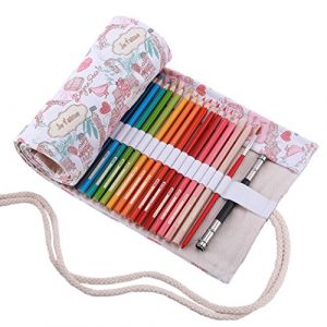 Amoyie Trousse pour 72 Crayon de Couleur, Trousse &agrave; Crayon Enroulable 72 Trous, Sac de Rangement en Tissu (Les Crayons ne sont Pas Fournis) (amoyie, neuf)