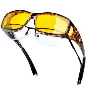 KANASTAL Surlunettes de Conduite de Nuit pour Homme et Femme Lunette de Nuit Jaune Ultra Légères Monture Grise Léopard (kanastal, neuf)