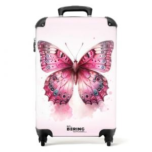 NoBoringSuitcases.com Valise Enfant, Valise Cabine, Valise Enfant Fille, Bagages Enfant, Valise Enfant Roulette, Valise pour Enfant, Valise Cabine Fille, Valise Cabine 55x35x25cm (Papillon - Rose) (NoBoringSuitcases, neuf)