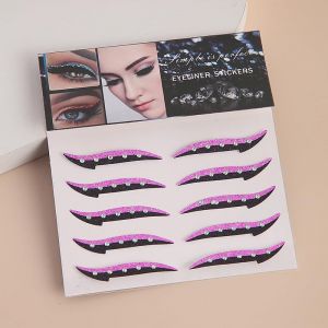 Glitter Eyeliner autocollants avec strass adhésif bande de ligne des yeux réutilisables autocollants ombre à oeils, autocollant eyeliner (doré, 10 paires) (Cong-Ye, neuf)