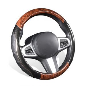 TOYOUN Couvre Volant Voiture Universelle Housse de Volant 37-38CM Grain de Bois Cuir Microfibre Protege Volant Voiture Antidérapant, Noir e Marron (TOYOUN-EN, neuf)