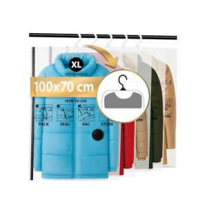 FiRiO Sac Rangement Sous Vide Aspirateur &agrave; Suspendre (avec Crochets) I 5 PIECES I Taille XL: 100x70cm I Sac Sous Vide Vetement Aspirateur pour Vestes, Manteaux I Hanging Vacuum Bags for Clothes (RIC-TECH FRANCE, neuf)