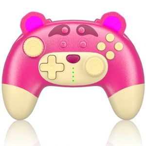 Manette Switch Pro, Manette Switch sans fil pour Switch OLED/Switch Lite/PC, Manette Switch avec Turbo, Mouvement 6 axes, Manette Switch Pro mignonne en forme d'ours à la fraise rose avec vibration (oliparkuk, neuf)