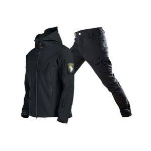 Oanviso Homme Tactique de Costume Vêtements 2 Pièces Manteau avec Capuche Impermeable Veste de Pluie Hiver Casual Uniforme Militaire Tenue de Combat Cargo Pantalon A Noir XL (Osheoiso Inc., neuf)