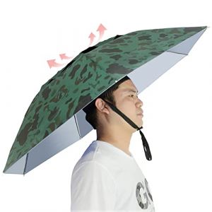 NEW-Vi Chapeau parapluie de p&ecirc;che pliable r&eacute;glable - 95 cm - Mains libres - 7 baleines - Anti-UV - Imperm&eacute;able - Pour la p&ecirc;che, le jardinage, le golf, l'ext&eacute;rieur, camouflage/argent&eacute; (SJLQW12, neuf)