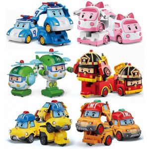 Newhope 6-Piece Poly Robocar Transform Robot Roy Fire Tamin Traffic Rescue Team Children's Toy Car Set Holiday Birthday Gift L10CM (ZHWMQSM45, neuf)