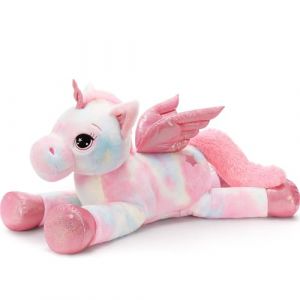 MorisMos 110cm Licorne Peluche G&eacute;ante, XXL Arc-en-Ciel Rose Peluche Licorne Grande, Doux Peluche Licorne avec des Ailes Cadeau pour Enfant Petites Amies Anniversaire No&euml;l (FUIYWIKE, neuf)