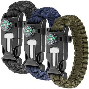 Paracord Bracelet Kit lot de 3 pour la survie en plein air, Anastasia 9 pouces Survival Gear Kit avec boussole intégrée, allume-feu, urgence couteau & Whistle. (DLHai, neuf)