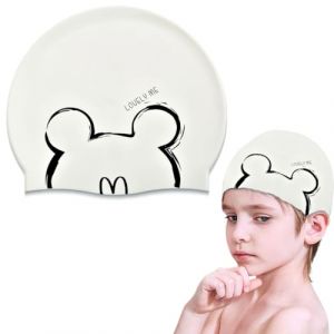 FENQURO Bonnet Bain Enfants 6-14 Ans, bonnet piscine enfant, bonnet de piscine enfant, bonnet de bain enfant, Bonnet Piscine Silicone Enfants Juniors Adolescents de 6 à 14 Ans(Blanc) (WINESTART, neuf)