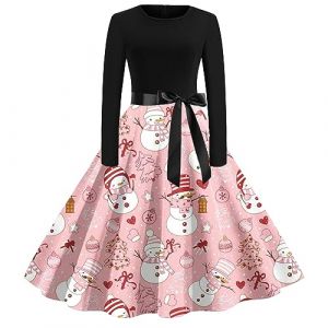 WVONIF Robe De Noël Femme Robe Noel Femme Verte Mignon Imprimer De Noël Robe Année 80 Noël Robe Cocktail Soirée Vintage Rétro Année 50s pin-up Rockabilly Swing à Pois Manche Longue Déguisement Noël (BAULMD（90% Big Promotion Without Discount Code ）, neuf)