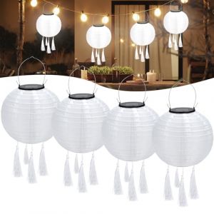 ALFFREUDE 4 Pcs Lampion Solaire Exterieur, 20 cm Lanterne Solaire Lampions Blanc Chaud, Suspension Solaire Exterieur LED Avec 4 Franges pour Balcon, Mariage, Anniversaire, Célébrations (STWJFGWTUI, neuf)