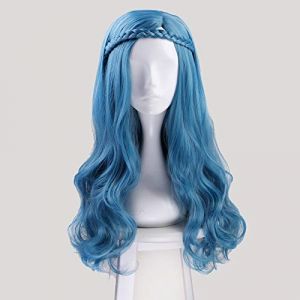 Descendants 2 Evie bleu vert mélange longue perruque ondulée Cosplay Costume femmes cheveux synthétiques fête jeu de rôle perruques + casquette de perruque KUMZ7146 (good stuff A, neuf)