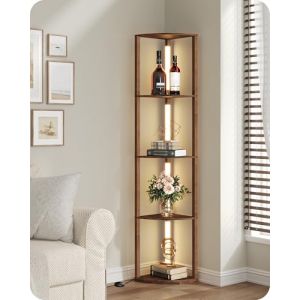 GOEBLESON Lampadaire sur pied avec Étagères en Bois, Étagère d’Angle pour Salon，20W LED Lampe sur Pied Réglable, Barre Lumineuse Pivotant à 360°, pour Chambre, Bureau, Marron Rustique ZF54LDD05N1 (WILAWELS, neuf)