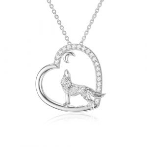 ROMANTICWORK collier de loup en argent Sterling coeur pendentif collier loups bijoux anniversaire cadeaux de no&euml;l pour femmes filles (ROMANTICWORK Jewellery, neuf)