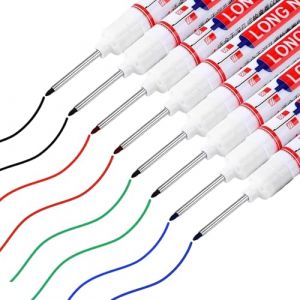 NUDVMUCH Marqueur Trou Profond - 8 Pcs Stylos Chantier Feutre de Tracage M&eacute;tal avec 20 mm Pointe Allong&eacute;e, Marqueurs &agrave; Trous Profonds pour Bois, M&eacute;tal, Plastique et Carton (Noir, Rouge, Bleu, Vert) (TaoTaoBu, neuf)