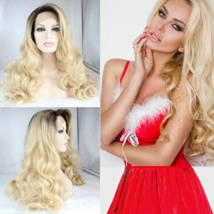 Serenewig deep roots blonde ombre perruque résistant à la chaleur fibre synthétique dentelle avant perruque femmes blonde naturelle ombre perruque partie cosplay Everyday Wear perruque drag queen 61cm (SERENEWIG, neuf)
