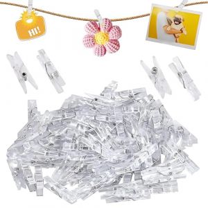 JUGUTA Mini Pinces &Agrave; Linge Transparent,100Pcs Chevilles Transparentes Clips Photo Chevilles &Agrave; V&ecirc;tements Pince Plastique Pinces Transparent &Agrave; Ressort De Mini Suspension Clips Pour Photos Maison (ROXYROX FASHION, neuf)
