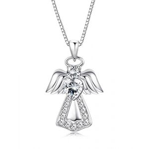 Finrezio Collier en Argent, Pendentif Ange Gardien en Argent Sterling 925 Pour Femme Collier en Argent avec Cristal de Cœur pour Cadeau, Cristaux d'Autriche, Cadeau pour Fille/épouse/Petite Amie (Finrezio Jewelry, neuf)
