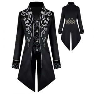 Veste à queue-de-pie Steampunk vintage pour homme, veste gothique à queue-de-pie, manteau, costumes de carnaval, vêtements médiévaux pour homme, costume d'Halloween pour homme, Noir , XXL (JIACUI-EU, neuf)