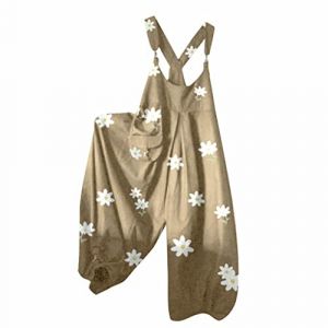 shownicer Salopette Femme Jumpsuit Rétro Rayures sans Manches Combinaisons avec Poches Harem Sarouel Pantalon Kaki S (Bang Okay Design, neuf)